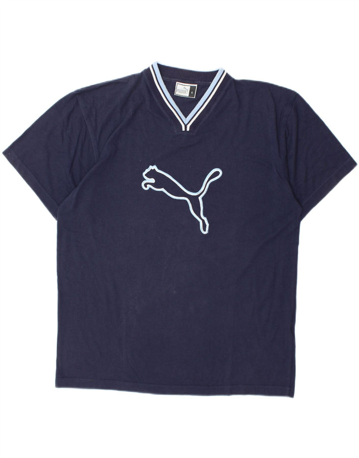 Męski T-shirt z grafiką PUMA, duży, granatowy, bawełniany