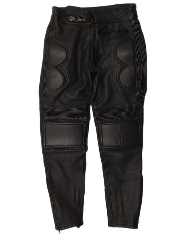 VINTAGE Mens Biker Leather Trousers W32 L23 Black