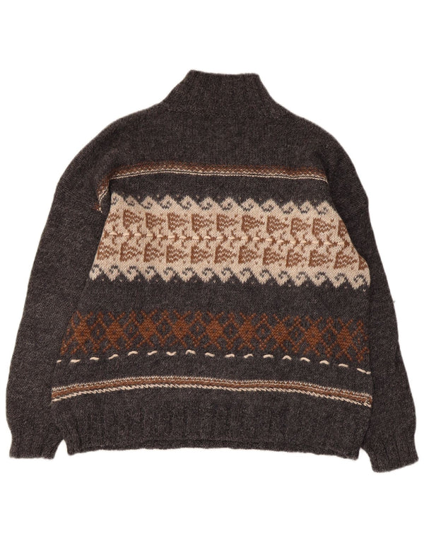 Sweter damski Sisley z golfem UK 16, duży, szary Fair Isle