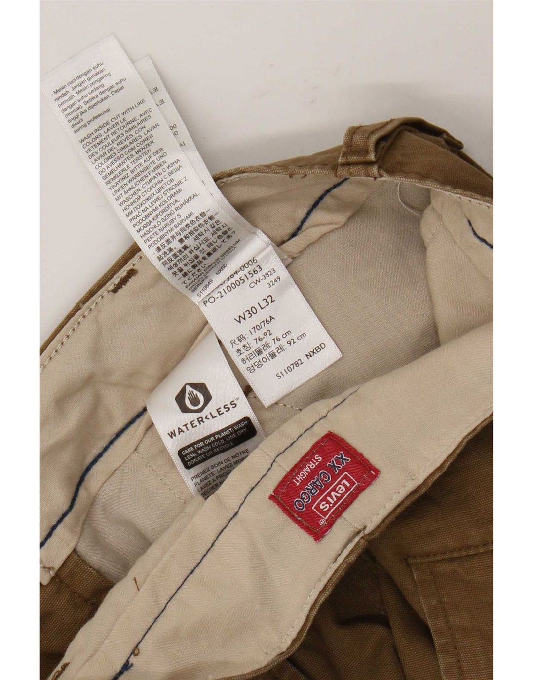 Męskie proste spodnie cargo Levi's W30 L32 Khaki, bawełna
