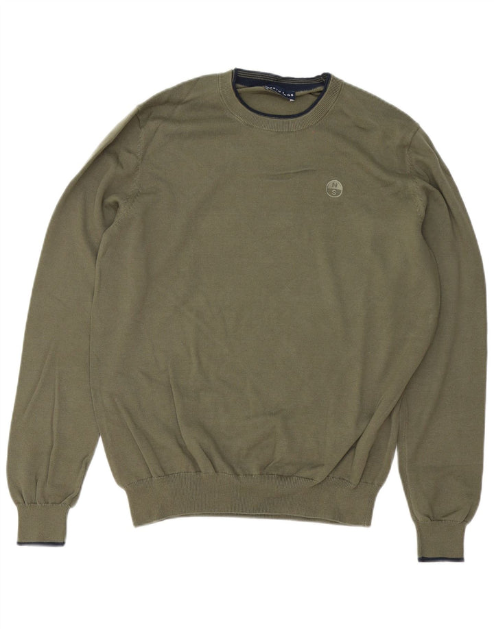 Męski sweter z okrągłym dekoltem North Sails, średniej wielkości bawełna khaki