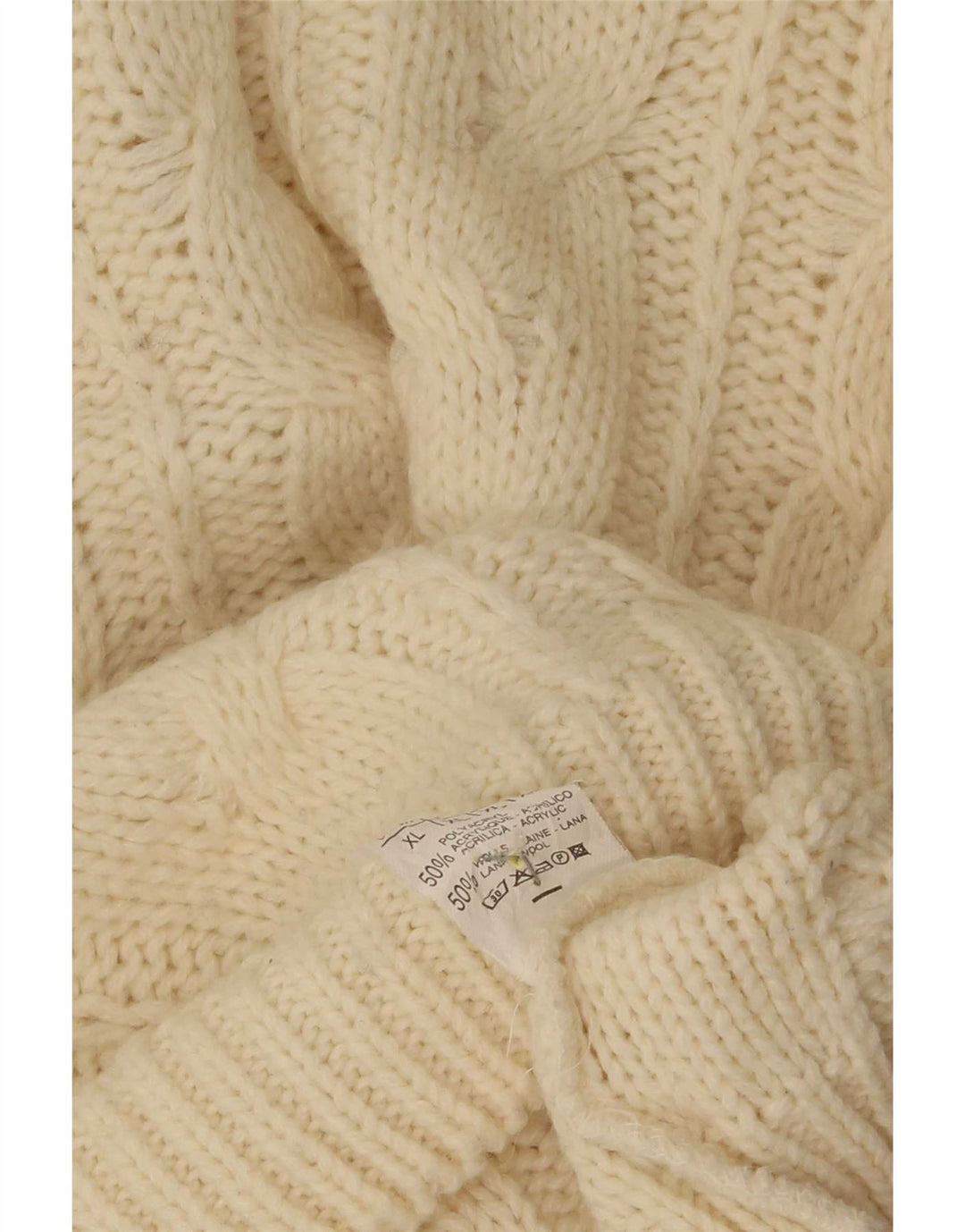 Vintage męski sweter z golfem XL w kolorze złamanej bieli, poliakryl