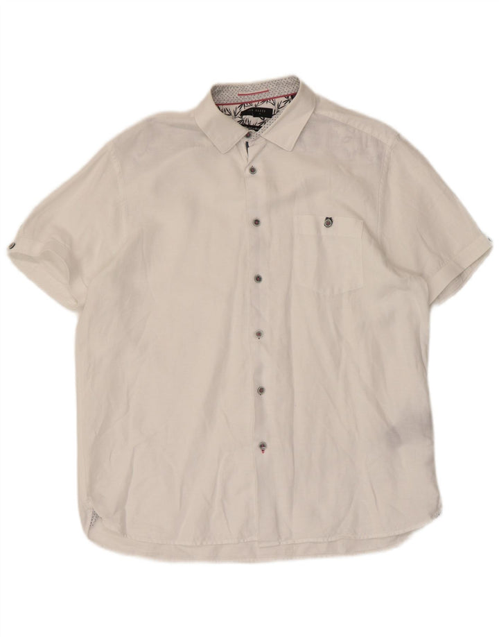 Koszula męska z krótkim rękawem Ted Baker, rozmiar 5 XL, biała, bawełniana