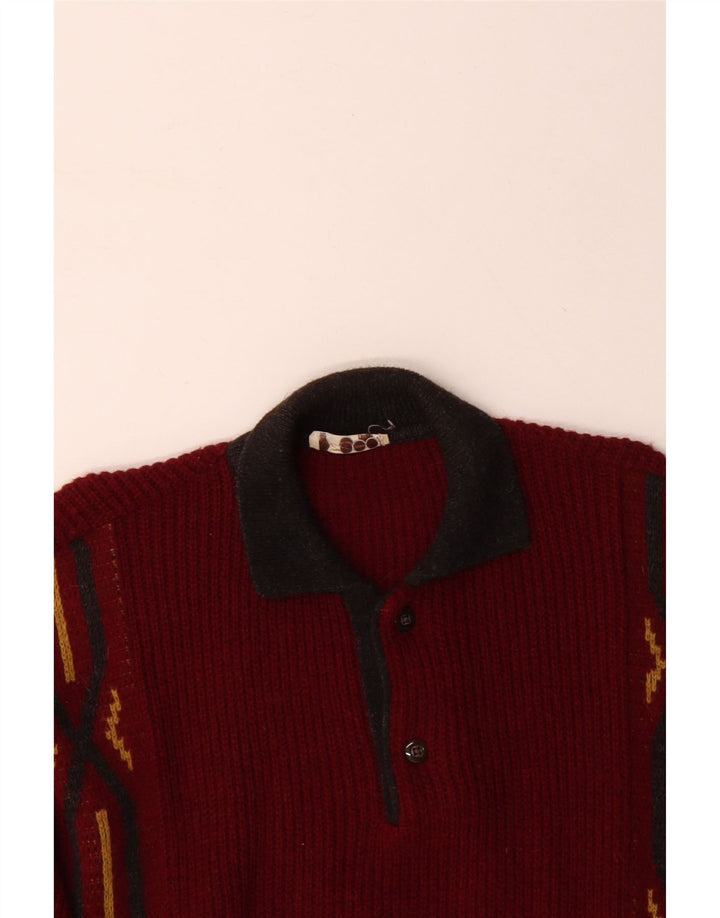 Męski sweter polo VINTAGE, duży, czerwony, geometryczny
