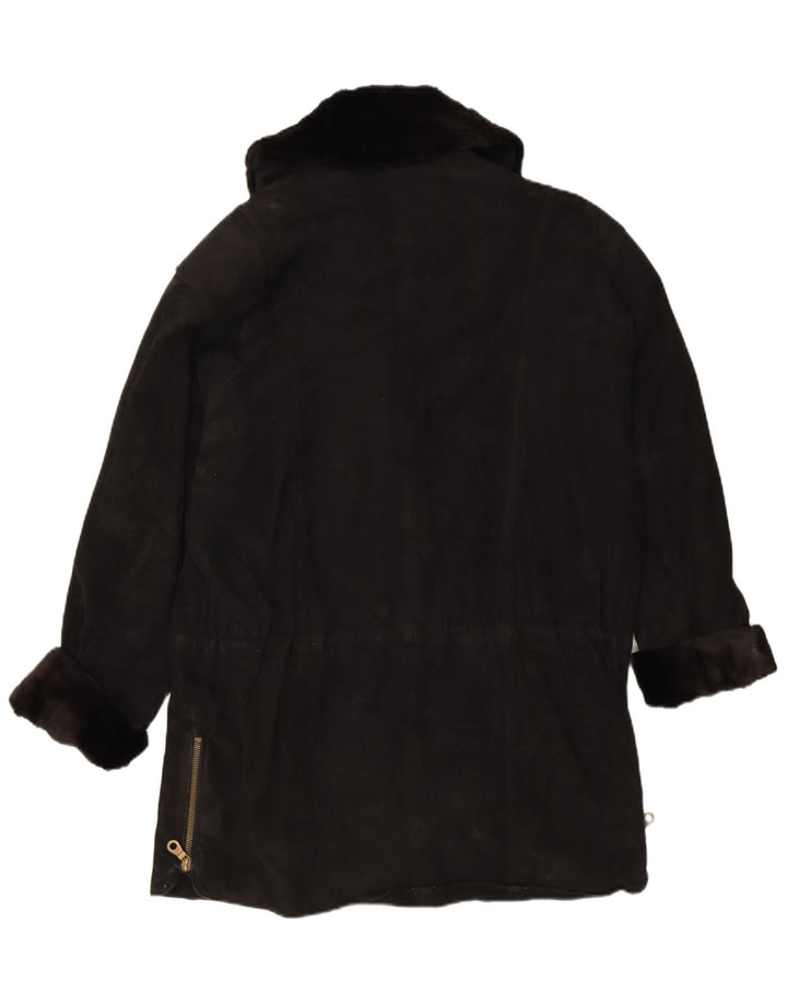 Vintage damski zamszowy płaszcz oversize EU 38 średniej czarnej skóry