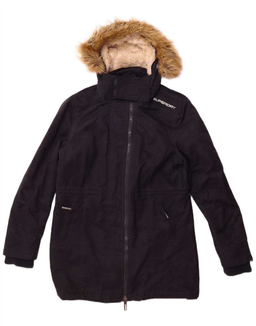 Damska kurtka parka z kapturem Superdry, UK 18 XL, granatowa, poliester