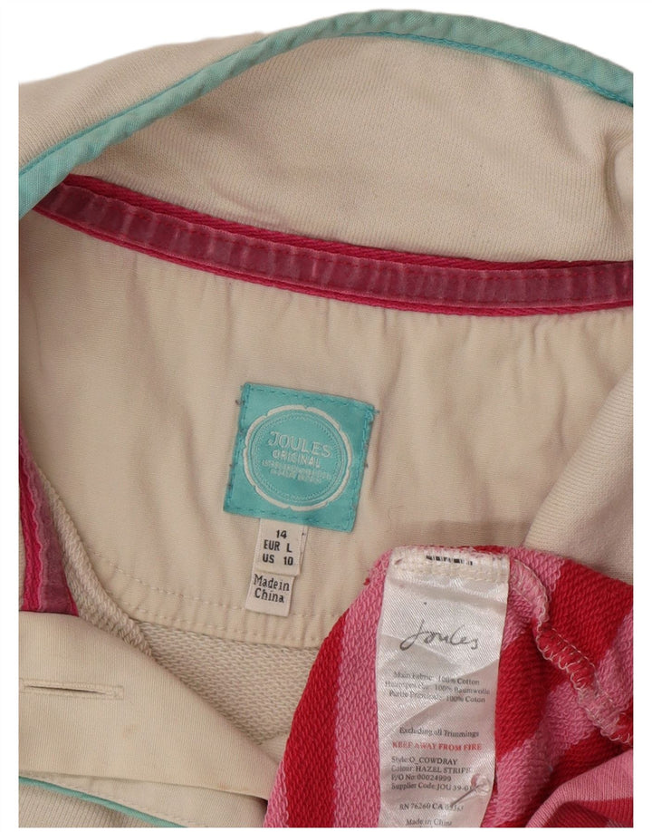 Damska bluza Joules z guzikami i dekoltem, UK 14, duża, różowa, bawełniana w paski