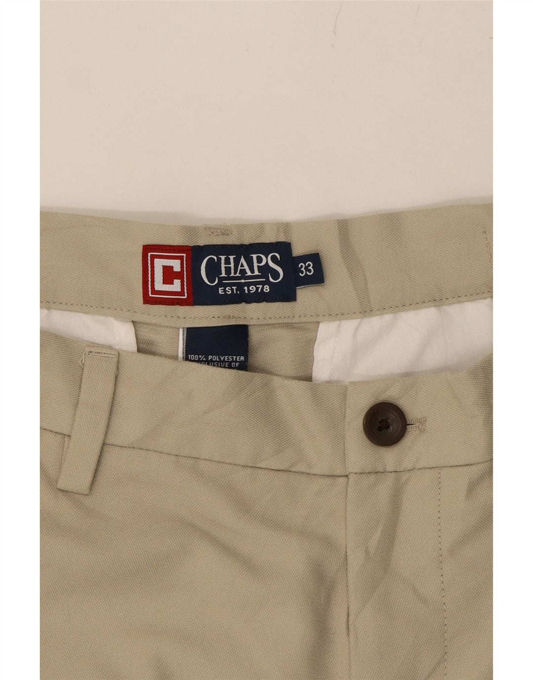 CHAPS Mens Chino Shorts W33 Medium  Beige Polyester Vintage Chaps and Second-Hand Chaps from Messina Hembry 