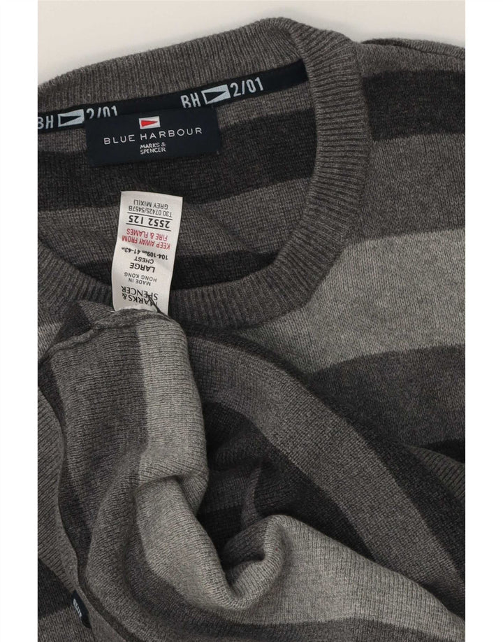 Marks & Spencer Męski sweter z okrągłym dekoltem w kolorze niebieskim, duży, szary