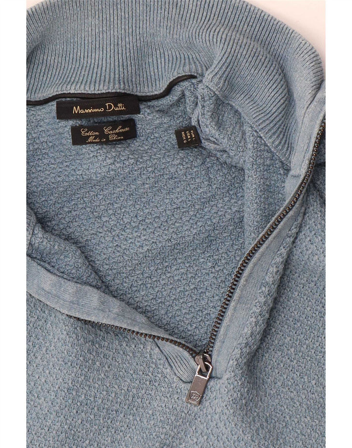 Męski sweter zapinany na zamek Massimo Dutti, duży, niebieski, bawełniany