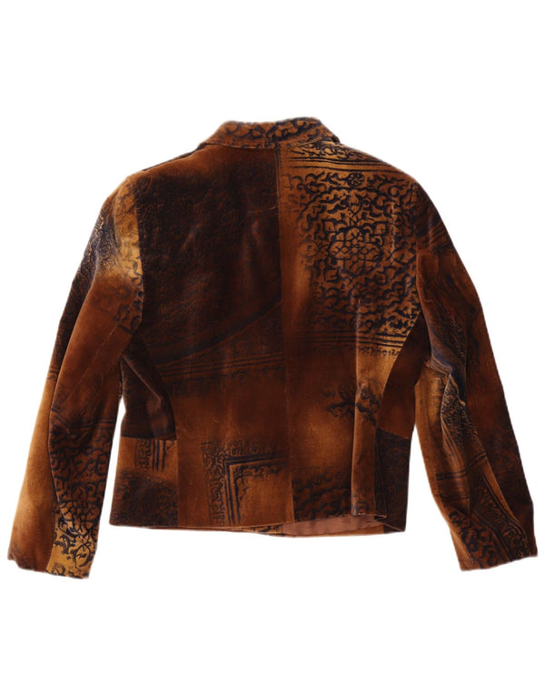 Aksamitna marynarka damska Taifun zapinana na 4 guziki UK 12 Średni brąz Paisley