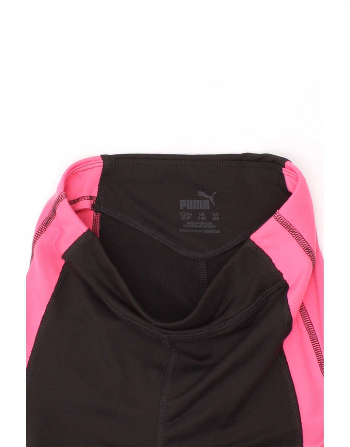 Dziewczęce legginsy Capri z grafiką Puma 7-8 lat, czarny poliester z blokami kolorów