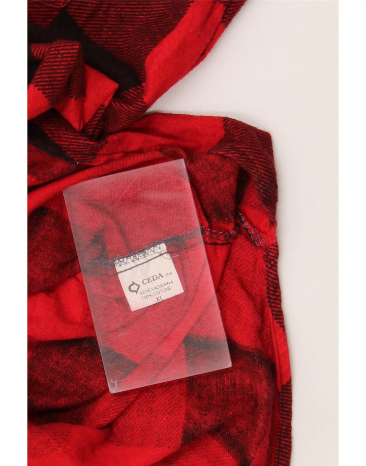 Vintage męska koszula flanelowa XL, czerwona bawełniana kratka