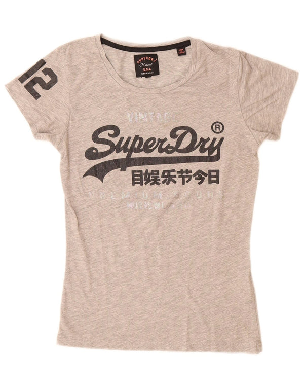 Damska koszulka z grafiką Superdry Top UK 6 XS, szara bawełna w plamki
