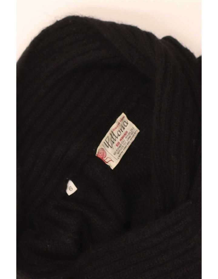 Sweter damski w stylu vintage z szalowym dekoltem US 6, średni czarny moher
