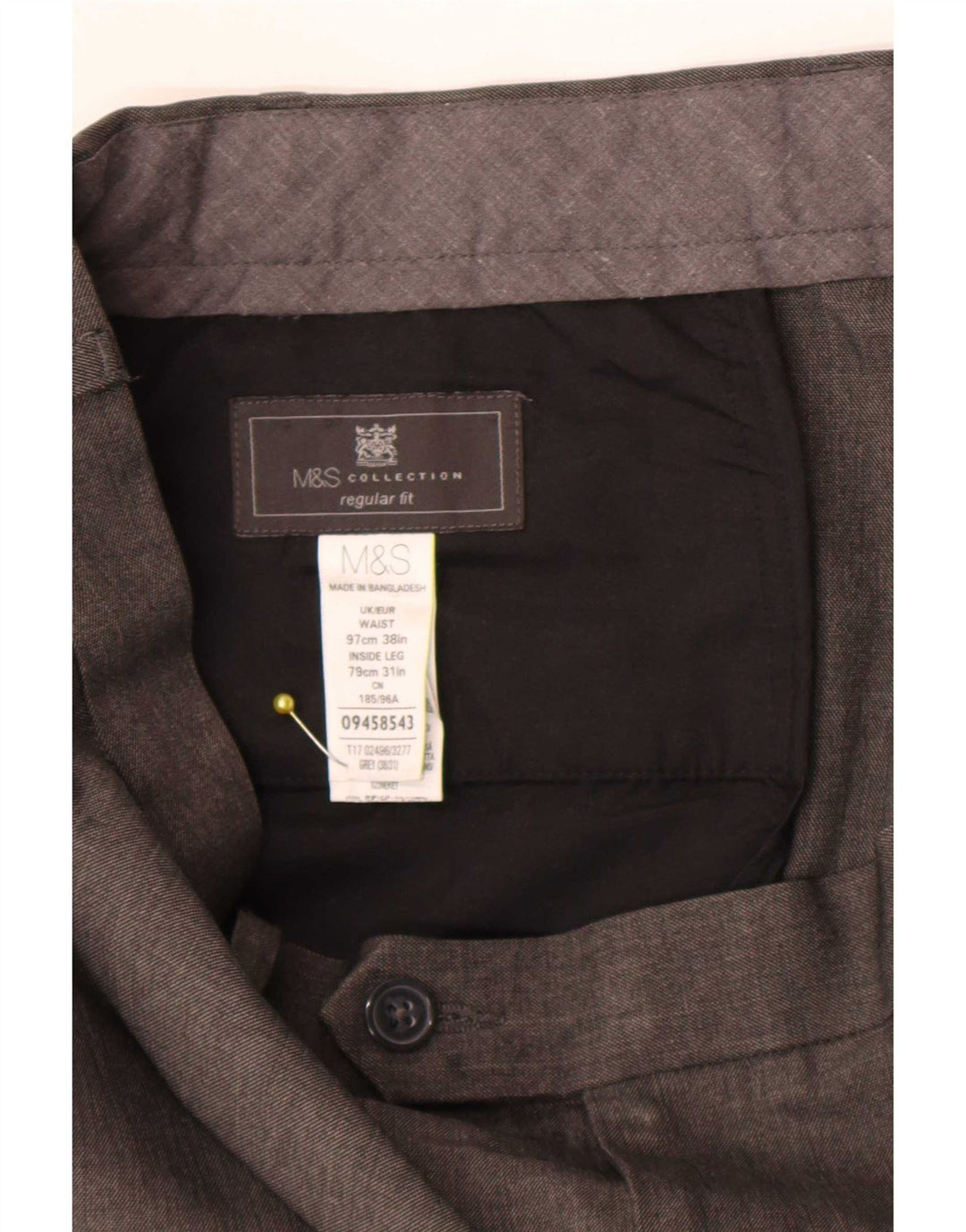 Męskie spodnie garniturowe Marks & Spencer o regularnym kroju W38 L31 Szary poliester