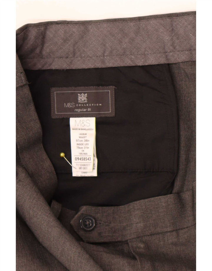 Męskie spodnie garniturowe Marks & Spencer o regularnym kroju W38 L31 Szary poliester