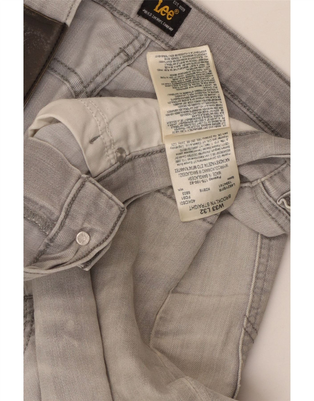 Męskie proste dżinsy LEE W33 L32 szare