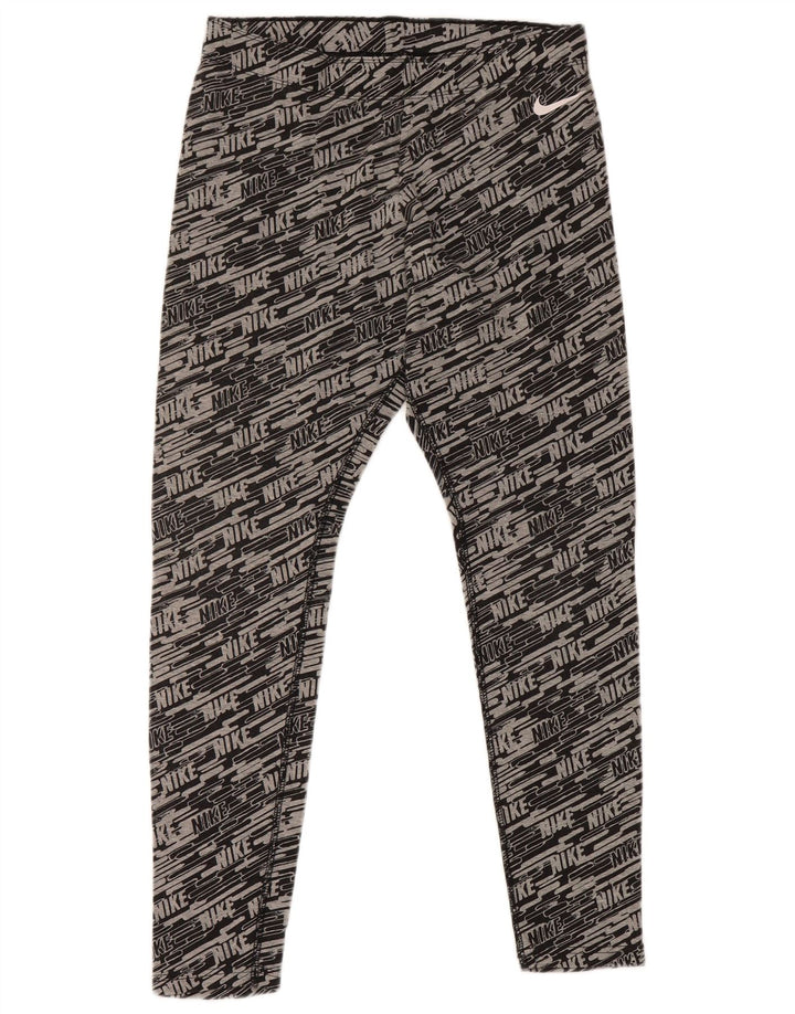 NIKE Womens Graphic Capri Leggings UK 12 Medium  Grey Cotton