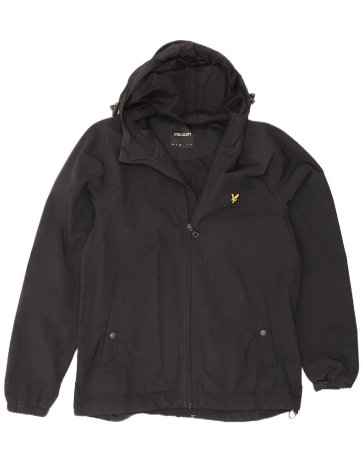 Lyle & Scott Mens Hooded Rain Jacket UK 38 Medium Black Nylon
