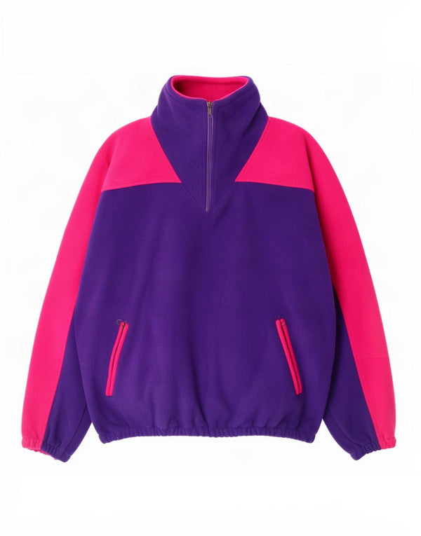 Męski sweter polarowy w stylu vintage z zamkiem błyskawicznym 2XL, fioletowy poliester w blokach kolorów