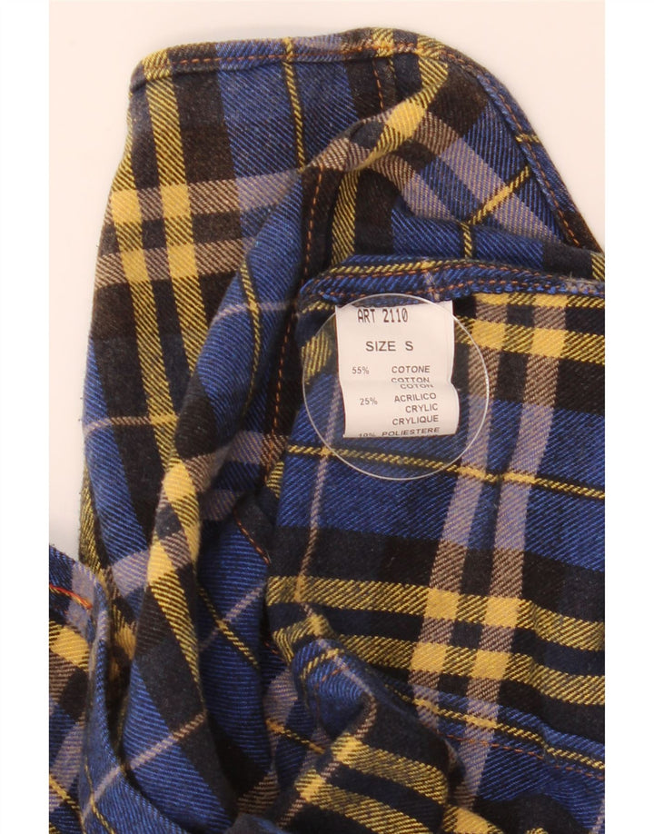 Vintage męska koszula flanelowa w małą niebieską kratkę, bawełniana