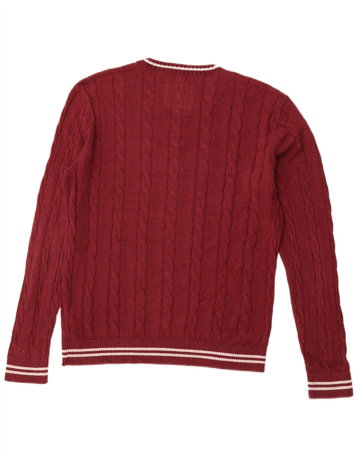 HOLLISTER Męski sweter z okrągłym dekoltem, średniej wielkości bordowa bawełna
