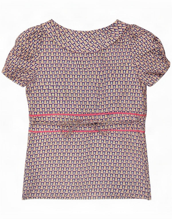 PEPE Jeans Womens Abstract Pattern Front Tie Blouse Top UK 14 Large Blue