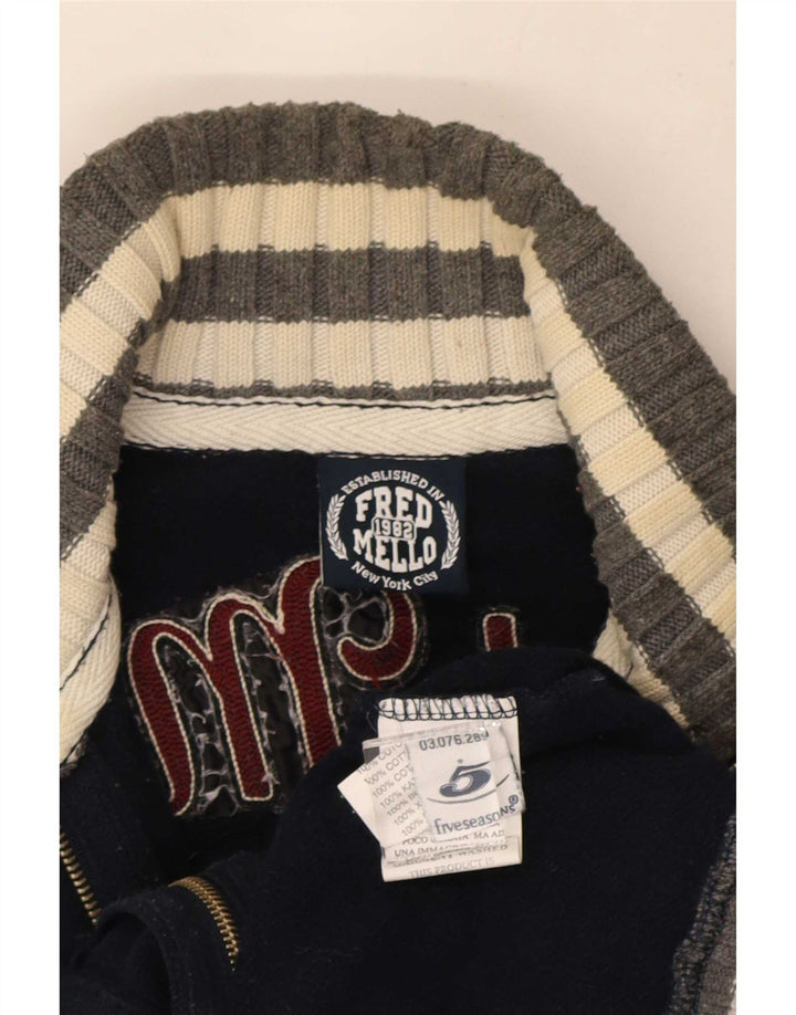 Męski sweter z grafiką Fred Mello, średni granatowy, blok kolorów