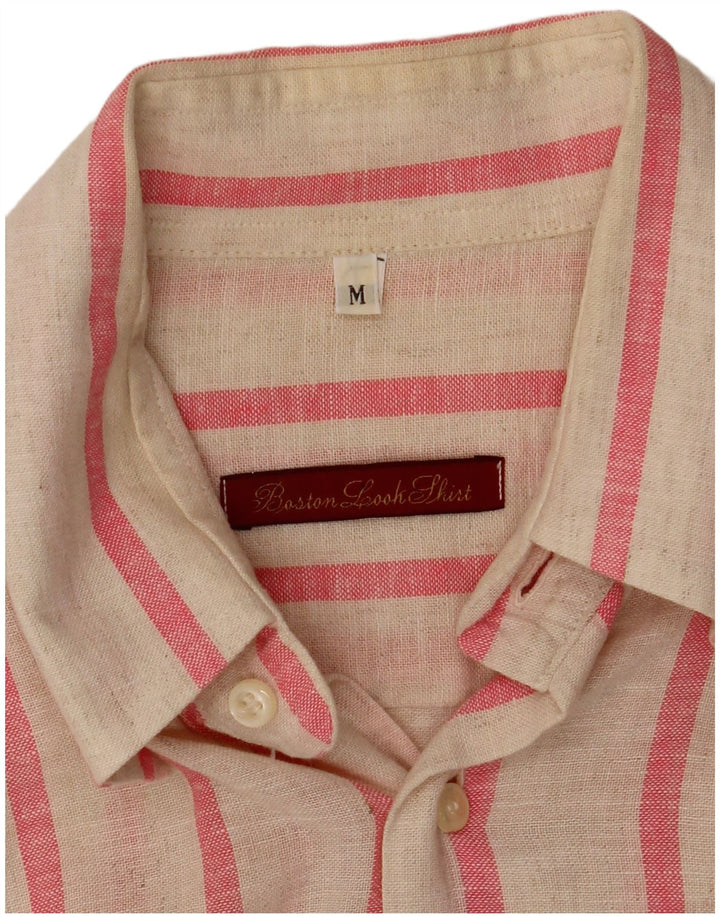 Koszula męska w stylu vintage, średnia w kolorze złamanej bieli, w prążki