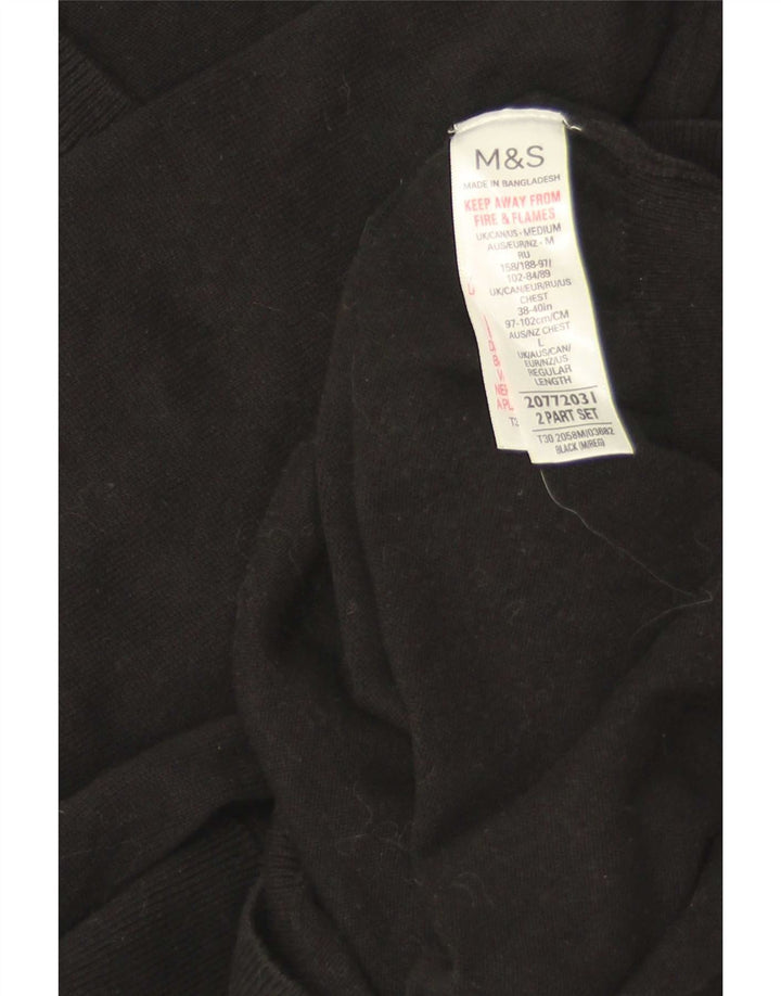 Marks & Spencer Męski sweter z dekoltem w kształcie litery V, średniej wielkości, czarny, bawełniany