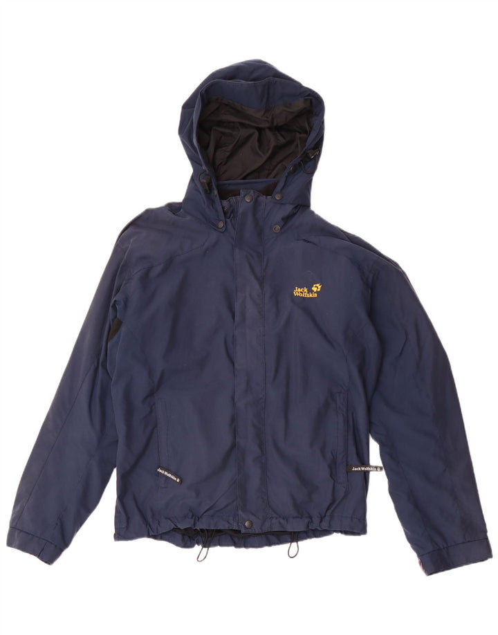 Męska kurtka przeciwdeszczowa Jack Wolfskin z kapturem UK 38, średni granat, blok kolorów