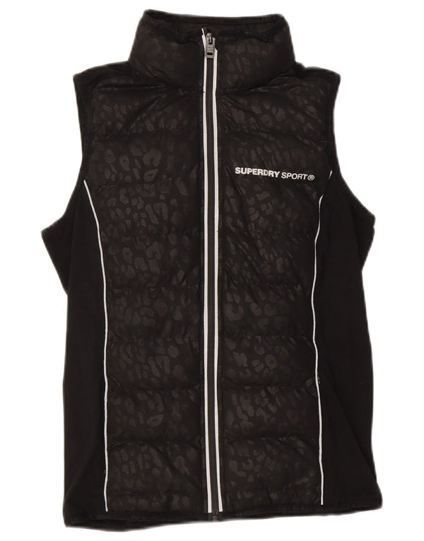 Damska wyściełana kamizelka Superdry Graphic UK 10 Mały czarny nadruk zwierzęcy