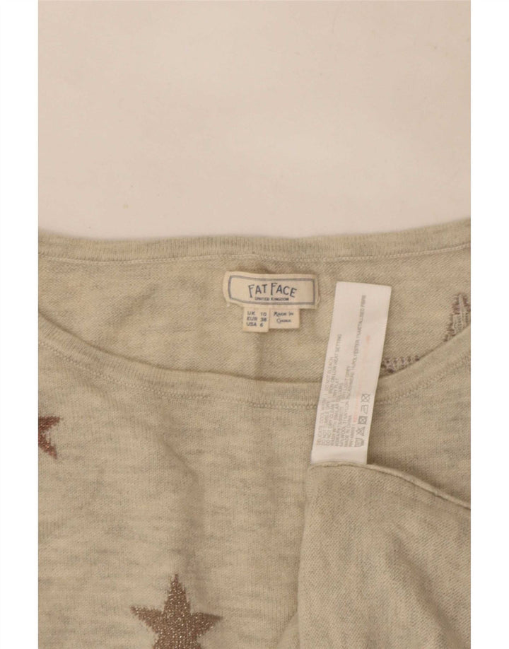 Damski sweter Fat Face z abstrakcyjnym wzorem i dekoltem w łódkę UK 10 Small Grey