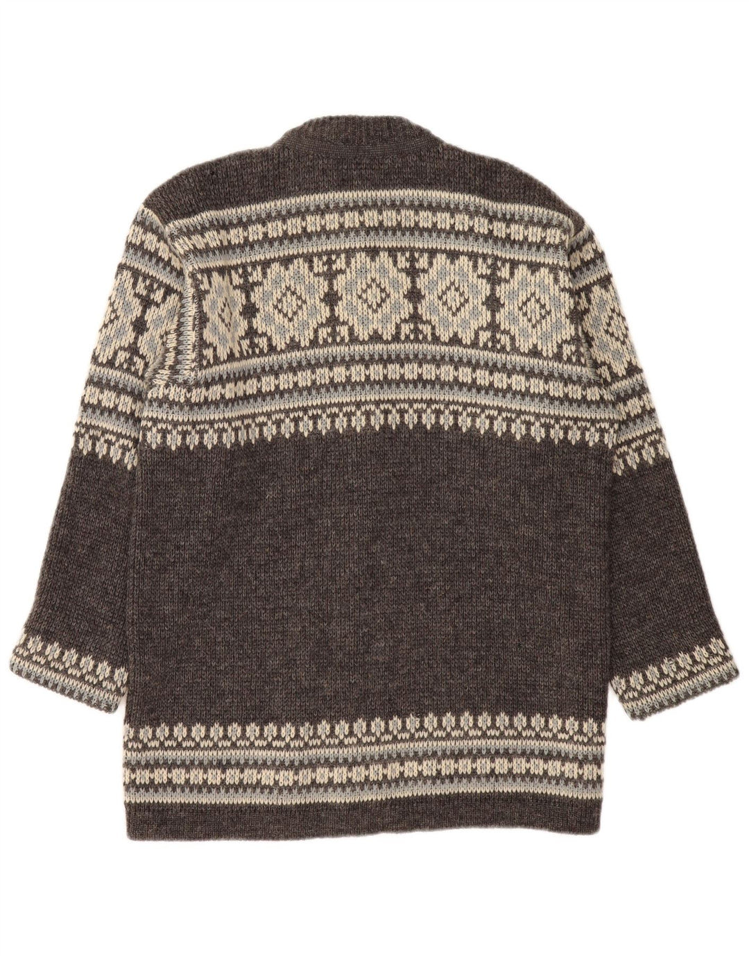Męski sweter rozpinany NORDSTRIKK, mały, szary, Fair Isle z dziewiczej wełny