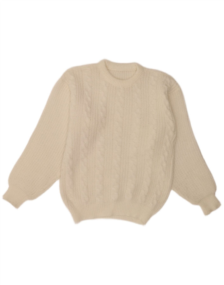 Vintage męski sweter z okrągłym dekoltem, średni złamanej bieli