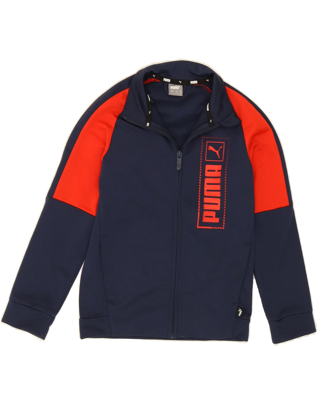 PUMA Boys Tracksuit Top Jacket 7-8 Years Navy Blue Colourblock Polyester Vintage Puma and Second-Hand Puma from Messina Hembry 