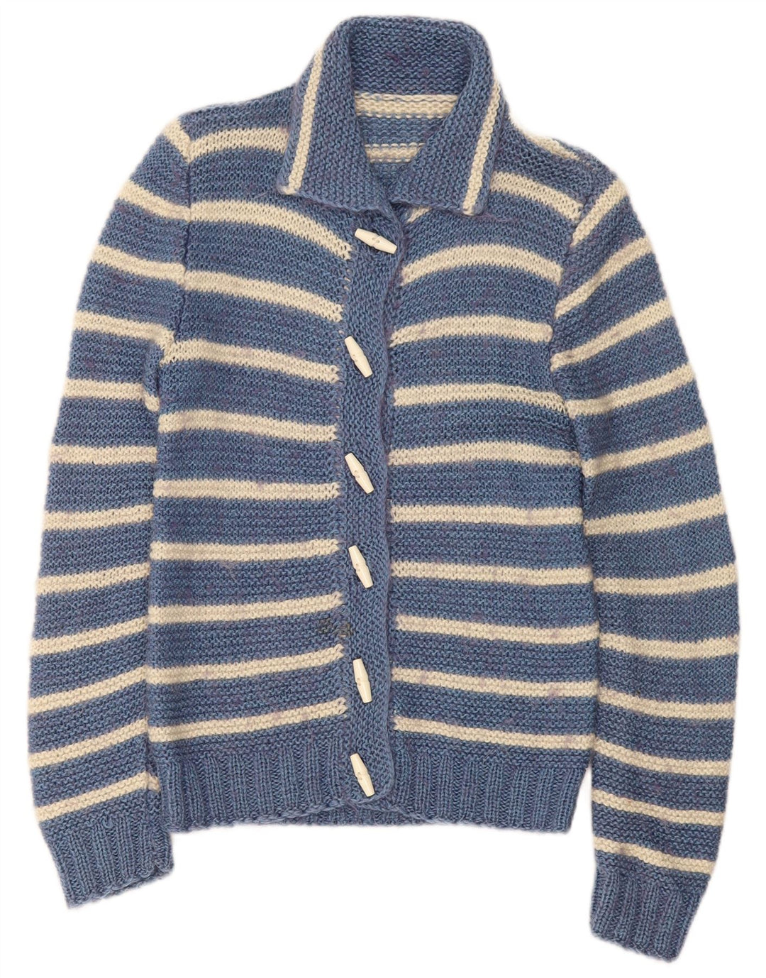Vintage damski sweter rozpinany UK 10 w małe niebieskie paski