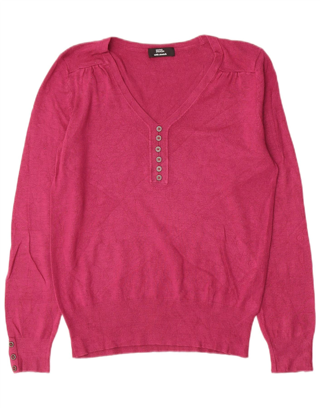 Marks & Spencer Damski sweter z dekoltem w kształcie litery V, UK 14, średni róż