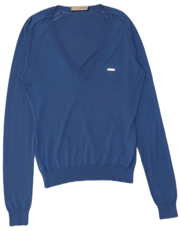 Sweter damski Dsquared2 z dekoltem w kształcie litery V, UK 12, średni niebieski jedwab