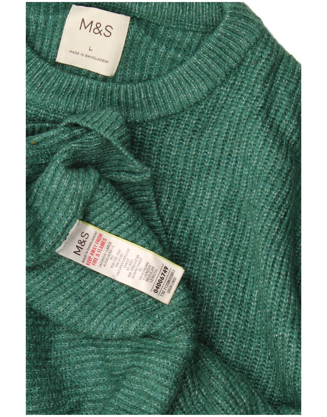 Marks & Spencer Męski sweter z okrągłym dekoltem, duży, zielony poliamid