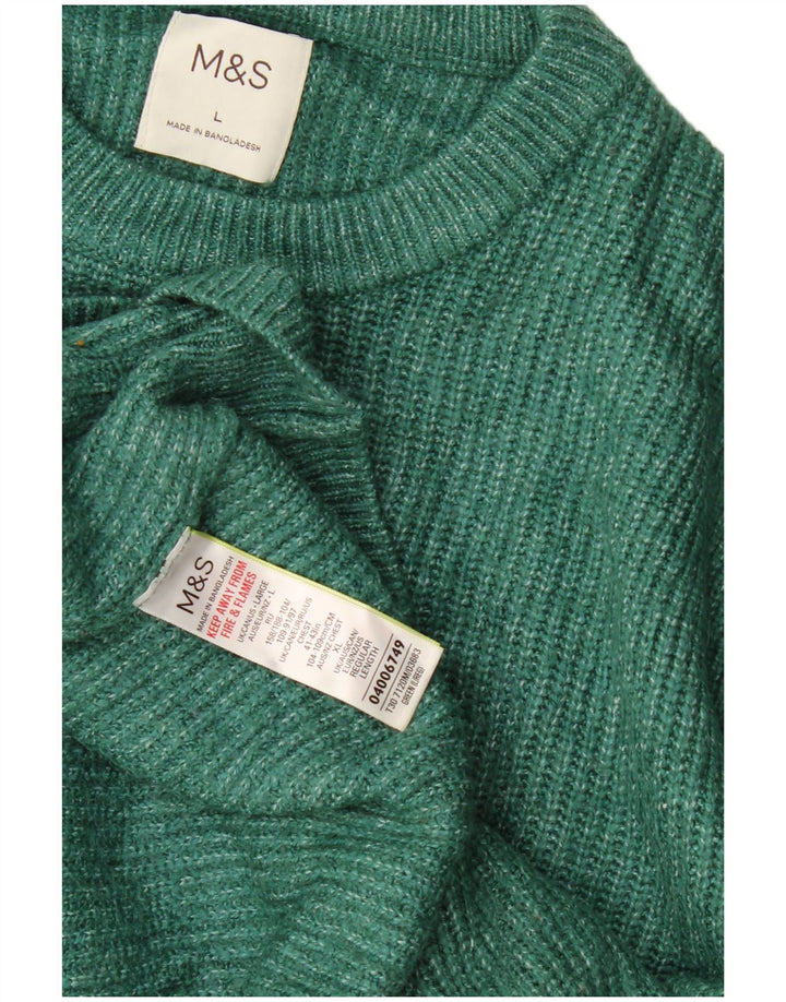 Marks & Spencer Męski sweter z okrągłym dekoltem, duży, zielony poliamid