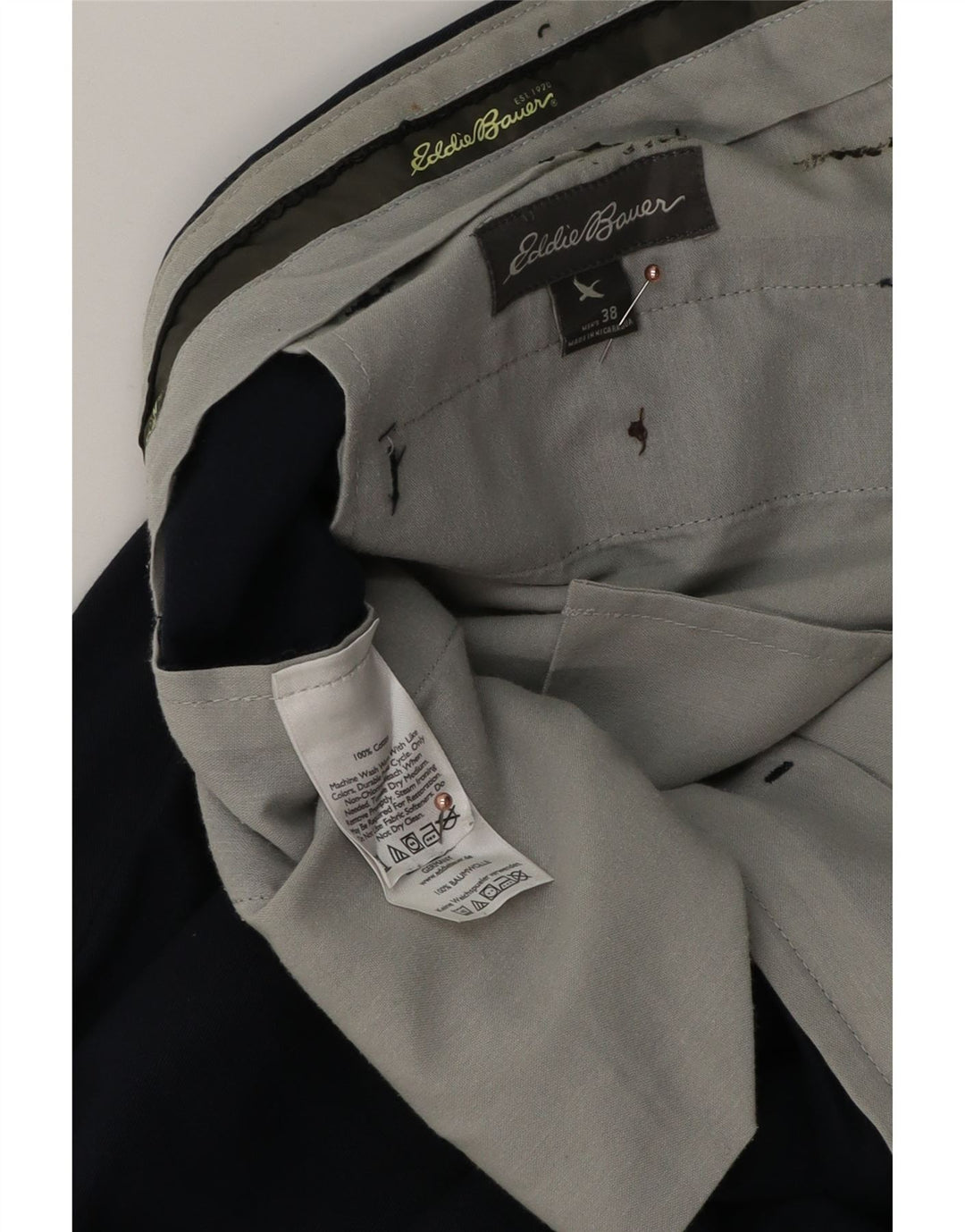 Spodnie męskie EDDIE BAUER Pegged Chino W38 L36 Granatowa bawełna