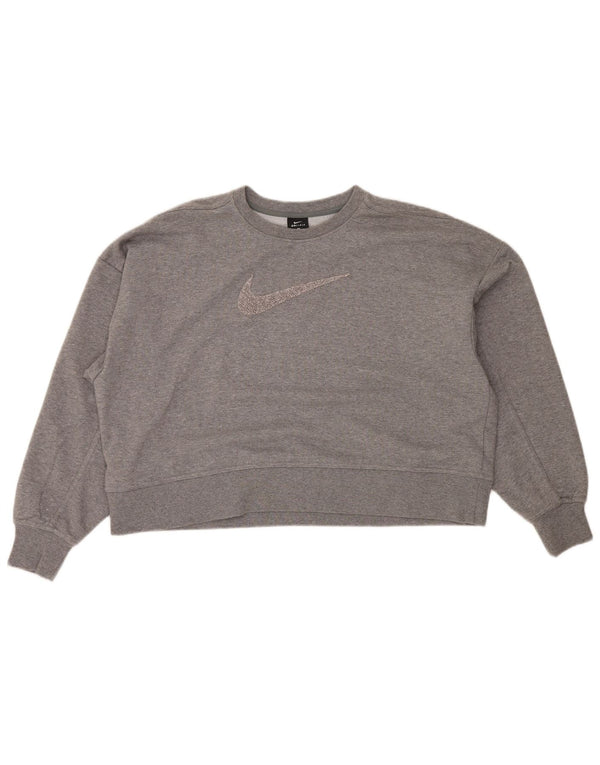 Damski sweter oversize z grafiką NIKE, UK 16, duży, szary