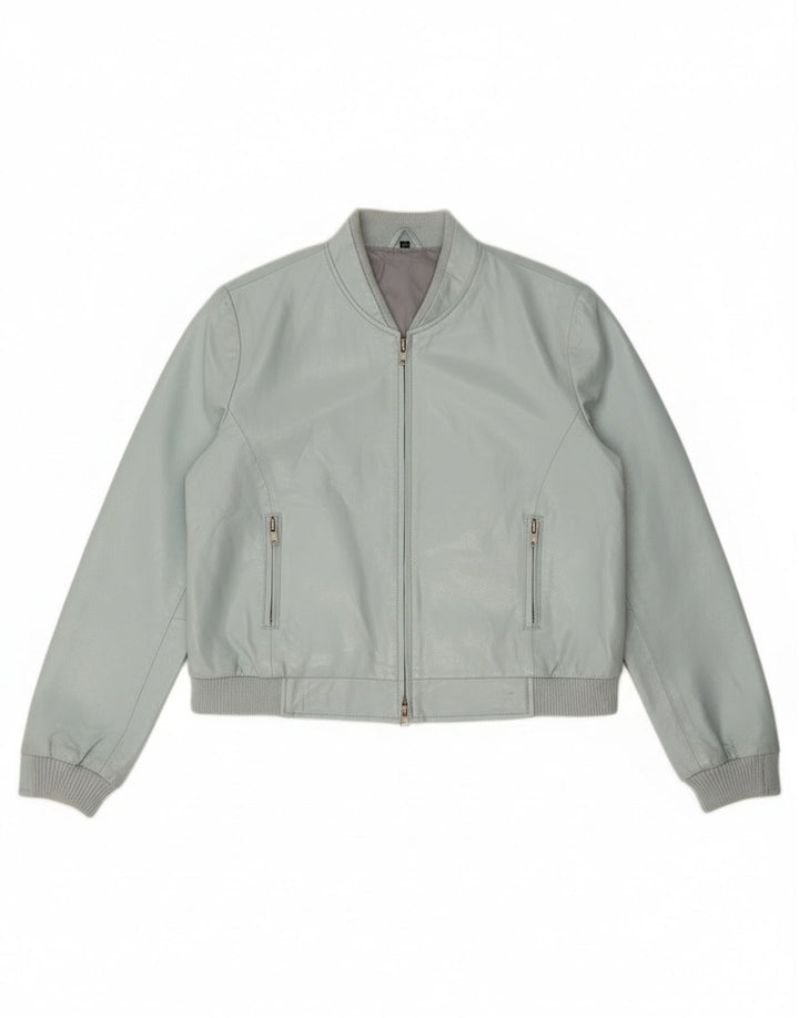 Vintage damska kurtka bomber ze sztucznej skóry IT 44 średni niebieski