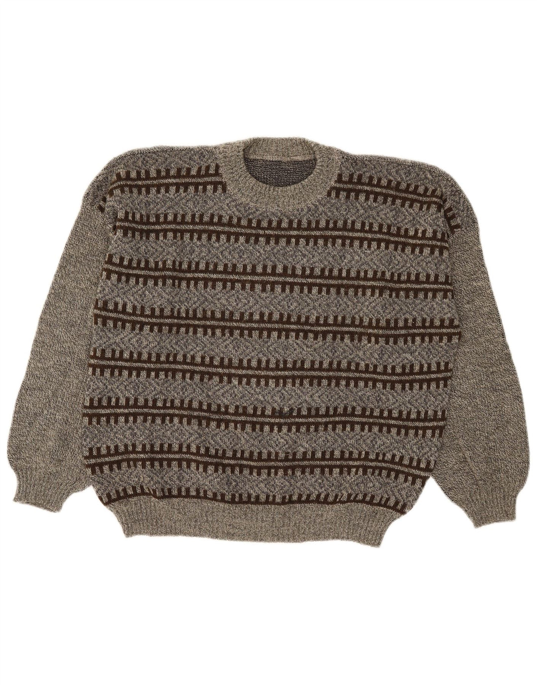 Vintage męski sweter z wycięciem pod szyją, duży, szary, geometryczny