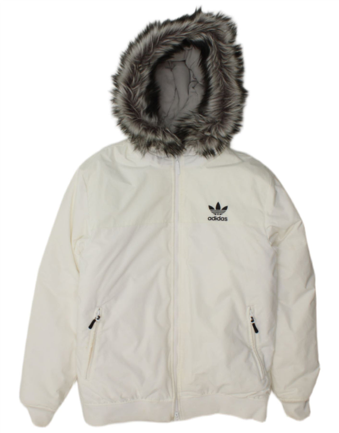 Męska kurtka bomber z kapturem i wyściełaną wkładką Adidas UK 38 Średni biały nylon