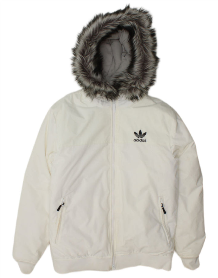 Męska kurtka bomber z kapturem i wyściełaną wkładką Adidas UK 38 Średni biały nylon
