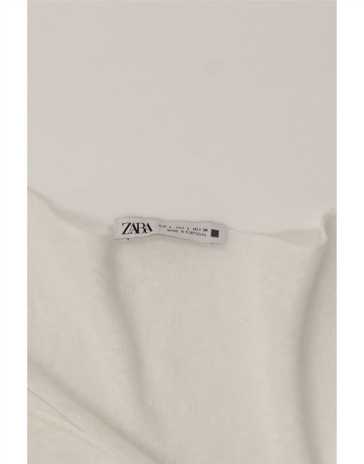 ZARA Womens T-Shirt Top UK 16 Large White Linen Vintage Zara and Second-Hand Zara from Messina Hembry 