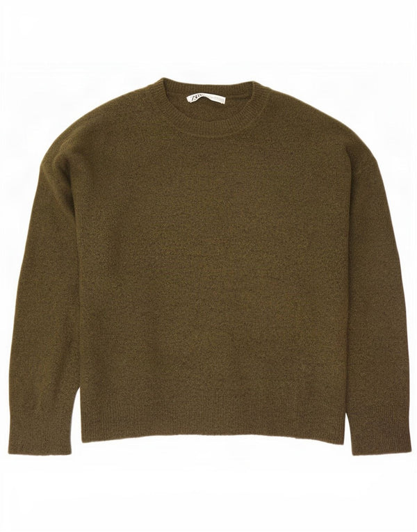 Zara Mens Crew Neck Jumper Sweater XL Khaki Nylon
